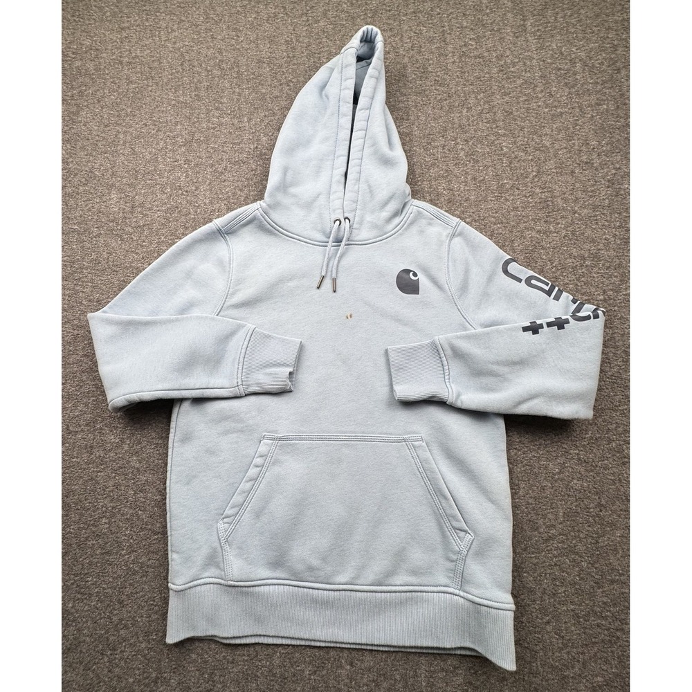 Carhartt Hoodie Sweatshirt Women's Sz Medium 8-10 Relaxed Fit Pullover Blue - Picture 3 of 15